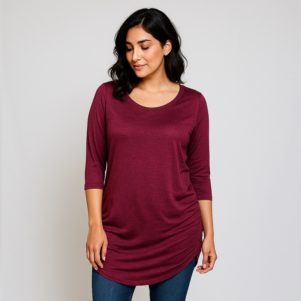 Express Burgundy Ruched Knit Top Stretch Jersey – Size Large